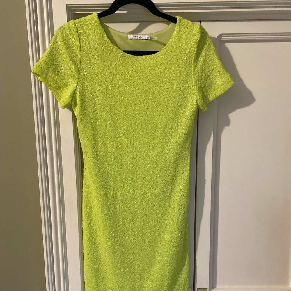 Lulus neon green sequin dress